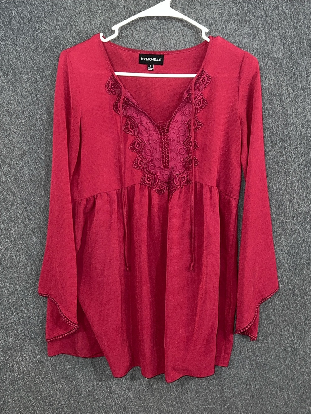 My Michelle Deep Pink Embroidered V-Neck Peasant Tunic